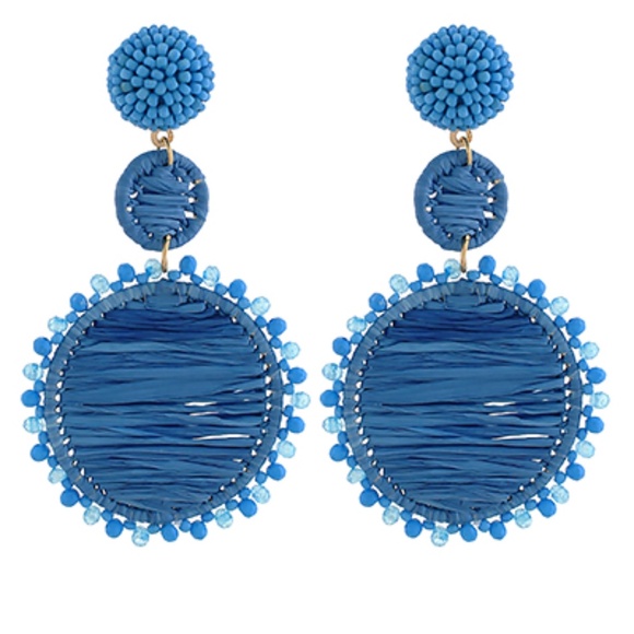 Floral Round Raffia Drop Earrings - Picture 1 of 2